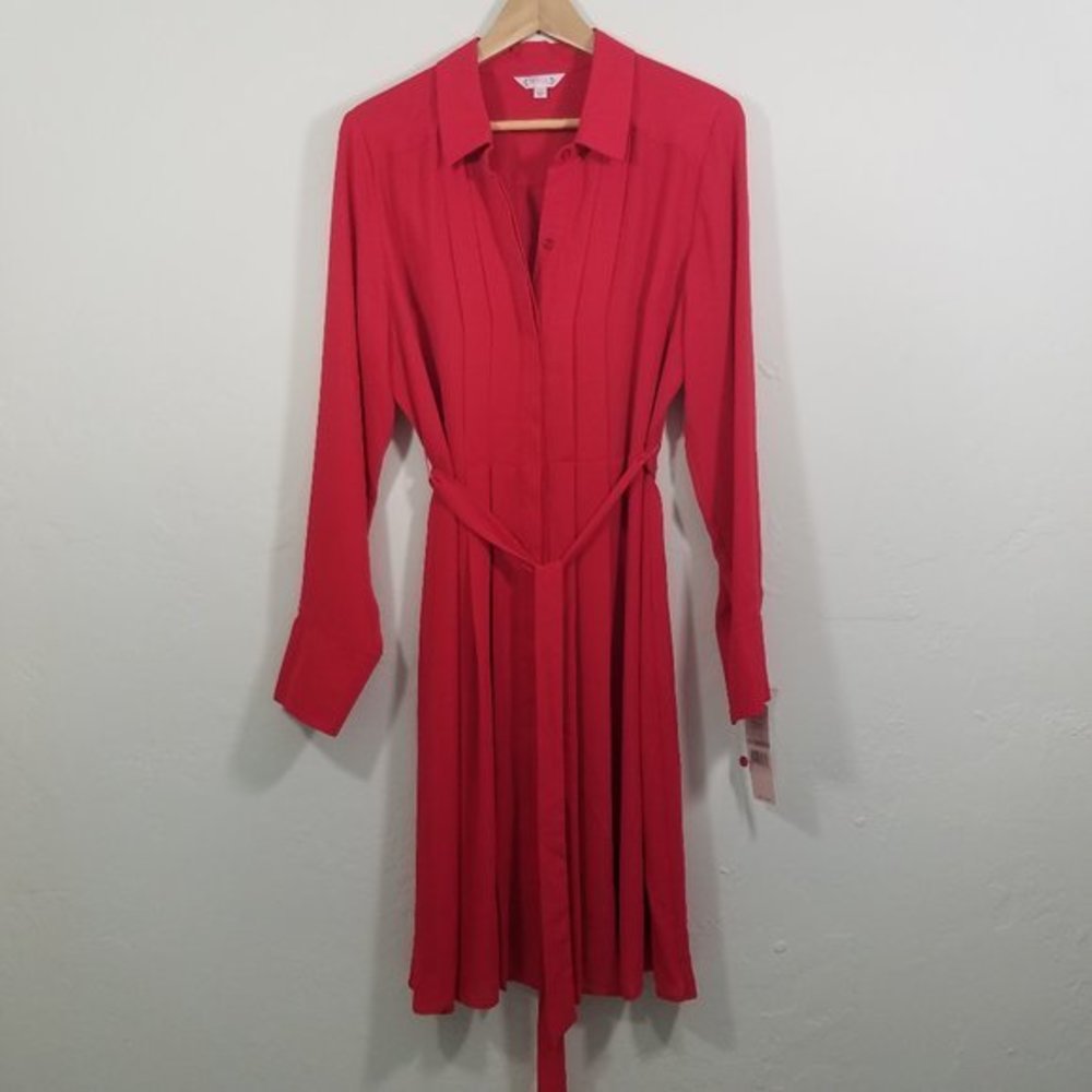 NWT Nanette Lepore Plated Waist Tie Shirt Dress 12